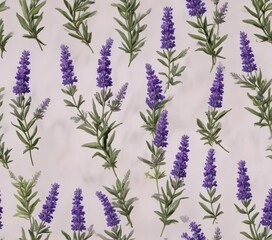 Fototapeta premium Hand-drawn lavender blooms with twining vines, hand-drawn, watercolor, backdrop, purple