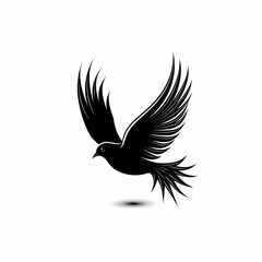Fototapeta premium Black Silhouette of a Bird in Flight with Elegantly Spread Wings Against a White Background