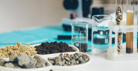 Soil testing in the laboratory. Selective focus.