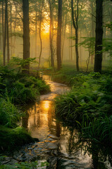 Obraz premium Immersive Forest Landscape for Tranquil Meditation and Mental Clarity