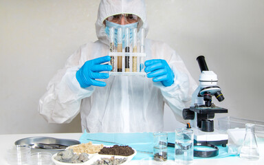 Soil testing in the laboratory. Selective focus.