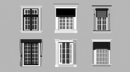 Obraz premium Window selection set in architecture project. For interior design reference