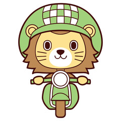 Cartoon Lion Riding Scooter With Helmet Isolated on Transparent Background