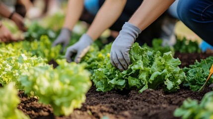 Students participate in the planting and maintenance of edible vegetables in a school garden that follows sustainable practices