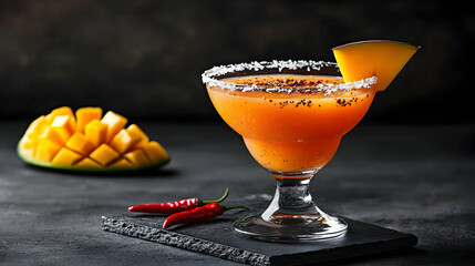 Spicy Mango Margarita Cocktail on Dark Background