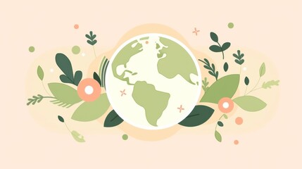 Simple Line Drawing of Earth Surrounded by Leaves, Symbolizing Eco-Friendly Sustainability for E-Commerce Store