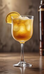 Hand painted watercolor of a whiskey sour in a cocktail glass, bar crawl, bar scene, summer drink, mixology, alcoholic drink