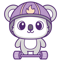 Cartoon Koala with Helmet Riding Skateboard, Outline on Transparent BG