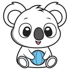 Naklejka premium Cute Koala Cartoon Holding Blue Ball Sitting Isolated on Transparent Background