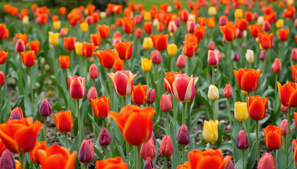 Vibrant tulips blooming in a colorful spring festival garden  
