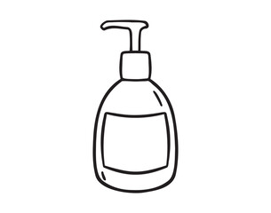 soap bottle or shower gel icon doodle hand drawn. Outline drawing soap bottle line clipart symbol