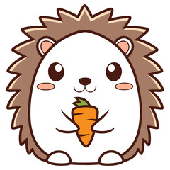 Adorable Cartoon Hedgehog Holding Carrot with Transparent Background Design