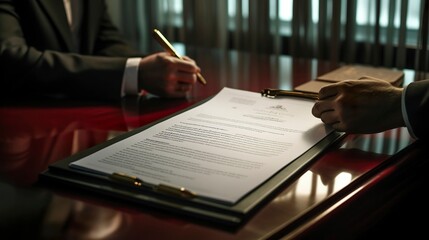 A photo of a legal contract being reviewed.