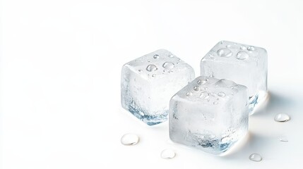Three Wet Ice Cubes on White Background