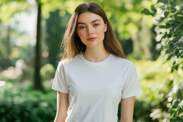 Fototapeta premium Stylish, youthful casual wear template with a modern, unisex cotton tee for a gal.