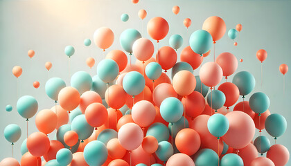 Here is the image with coral, orange, and turquoise balloons rising in the air, creating a vibrant birthday celebration scene! Let me know if you'd like any other variations or additions