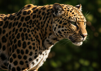 Fototapeta premium A stunning close-up profile view of a leopard.