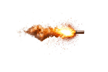Gun firing with bright flash and smoke on a white background.