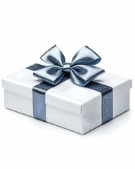 Obraz premium White gift box with a blue ribbon bow
