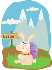 Obraz premium Bunny with backpack ready for Easter