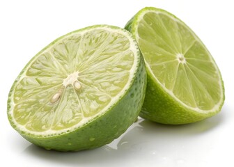 Close-up of Freshly Sliced Lime Fruit Isolated on Isolated on White Background