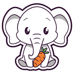 Cute White Cartoon Elephant Holding Carrot with Transparent Background Design