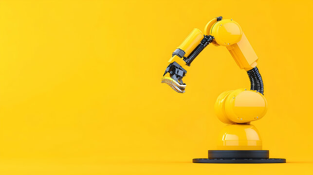 Yellow robotic arm on yellow background