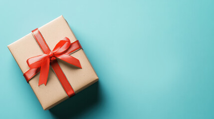 Happy Father's Day, card with gift box on blue background with copy space 