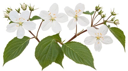 Delicate White Flowers with Green Leaves Displaying Natural Beauty in a Spring Garden