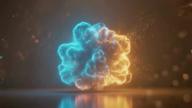 Abstract colorful energy clouds collision with particles. Dynamic background for VJ loops, advertising, presentations and intro videos.