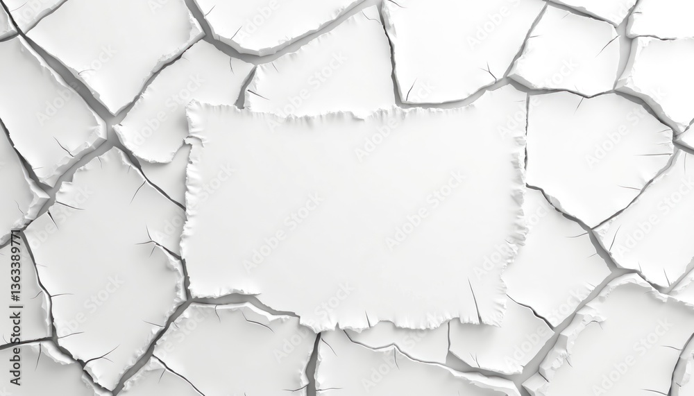Poster white paper background cracked and torn, with ripped edges, cracks. blank space for text, design, gr