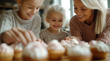 Fototapeta premium Family baking cupcakes together