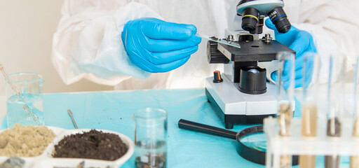 Soil testing in the laboratory. Selective focus.