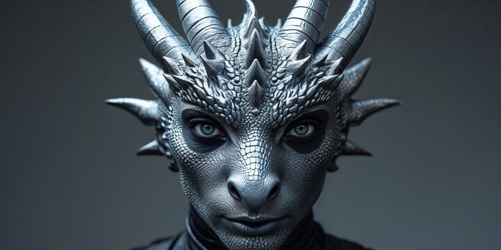 dragon face texture metal horn face makeup