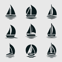 Stylized Sailboat Icon Set Various Sail Shapes Logo Design, Sailboat Icon Set Different Sails Logo