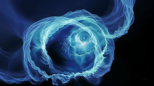 Mystical blue smoke swirls create a captivating psychedelic display on a black background