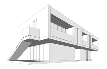 Contemporary Architectural Wireframe Sketch - Residential and Commercial Buildings - Vector Illustration