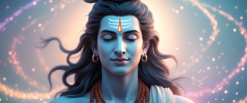 Lord Shiva in Meditation with Magical Lights.