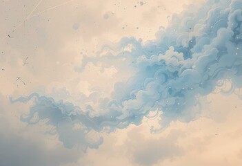 Serene Abstract Digital Illustration Flowing Blue Clouds Soft Beige Background - Tranquil Wellness Mindfulness Concept Copy Space Relaxation Meditation