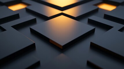 Dark gray square tiles elevated above an orange glowing background