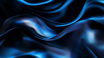 Fototapeta premium abstract curved wavy lines flow across a deep black background, creating a striking contrast. The black backdrop features smooth, blurred silk-like fabric with an iridescent shimmer, resembling a star