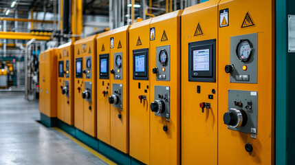 Industrial control panels in a factory