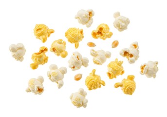 Fototapeta premium Popcorn Delight Kernels and Popped Corn on White Background