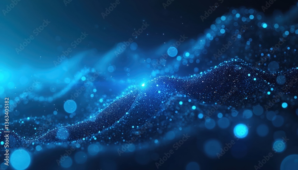 Fototapete Abstract dark blue digital background with big data code. Concept of cyberspace communication network matrix design. Illustration of virtual symbol with computer graphic energy light.