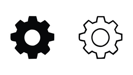 Gear Icon Set – Solid and Outline Mechanical Symbol for Industry & Settings