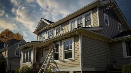 Obraz premium A photo of a home undergoing siding replacement.