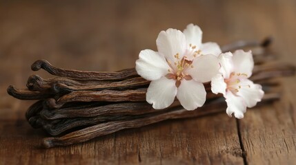 Fototapeta premium Vanilla pods with delicate flowers
