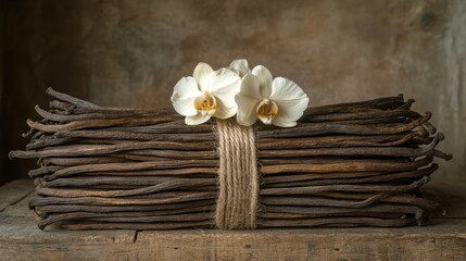 Fototapeta premium Vanilla pods and orchids