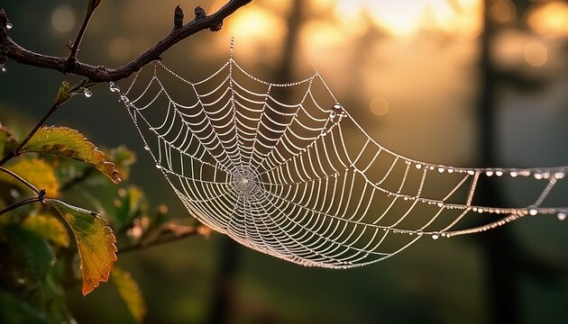 spider web with dew drops