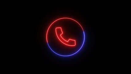 Glowing neon red and blue phone icon with circular outline on black background.